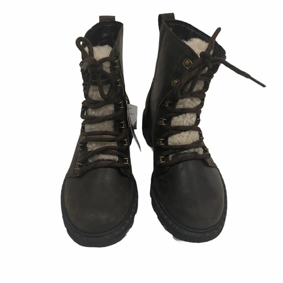 NWT Sorel Size 7 Lennox Lace Up Lamb Fur Brown Boots - Picture 3 of 9